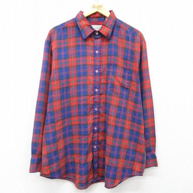 【50%OFF】XL★古着 長袖 シャツ メンズ 大きいサイズ 赤他 レッド チェック 25mar29 中古 トップス