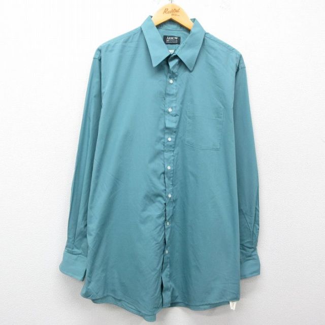 XL★古着 アロー 長袖 シャツ メンズ 90年代 90s 大きいサイズ ロング丈 USA製 青緑 【spe】 25mar29 中古 トップス