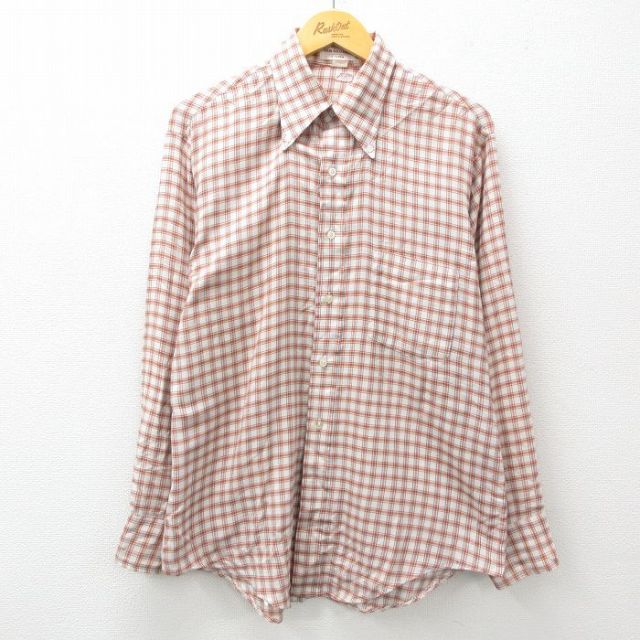 L★古着 バンヒューセン 長袖 シャツ メンズ 70年代 70s ボタンダウン 茶他 ブラウン チェック 25mar31 中古 トップス