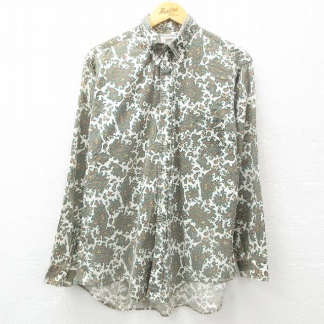 XL★古着 長袖 シャツ メンズ ペイズリー柄 コットン 緑他 グリーン 25mar31 中古 トップス