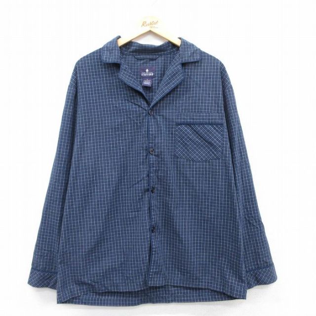 【50%OFF】XL★古着 STAFFORD 長袖 パジャマ シャツ メンズ 開襟 オープンカラー 紺他 ネイビー 25mar31 中古 トップス