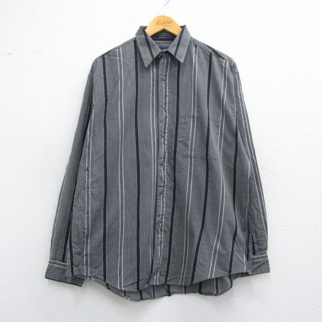 L★古着 ピューリタン 長袖 シャツ メンズ 00年代 00s グレー他 ストライプ 25mar31 中古 トップス