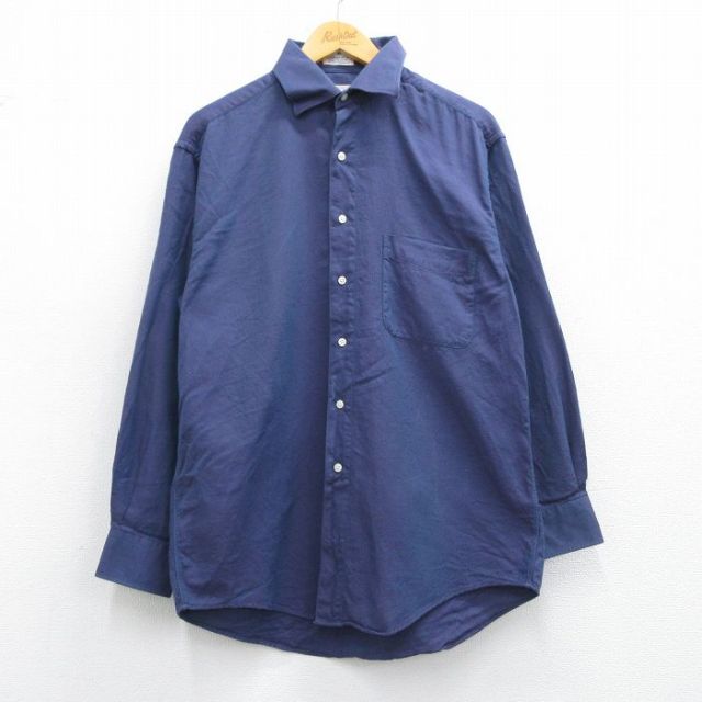 USA製　ビンテージ品　 ネイビー シャツ Lサイズ 古着通販 L☆古着 長袖 シャツ メンズ コットン 紺