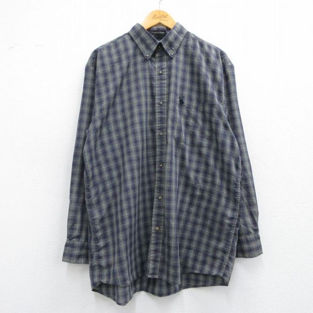 90s 長袖シャツ ネイビーチェック XL | 古着