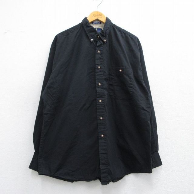 【50%OFF】XL★古着 長袖 シャツ メンズ コットン ボタンダウン 黒 ブラック 25mar31 中古 トップス