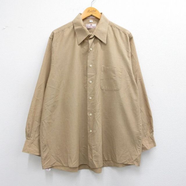 XL★古着 長袖 シャツ メンズ 90年代 90s 薄茶 ブラウン 25mar31 中古 トップス