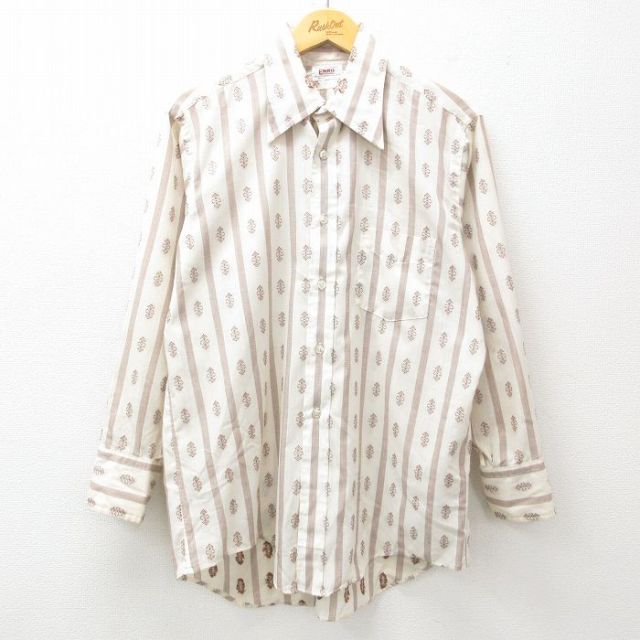 【50%OFF】L★古着 長袖 シャツ メンズ 70年代 70s USA製 生成り 25apr01 中古 トップス