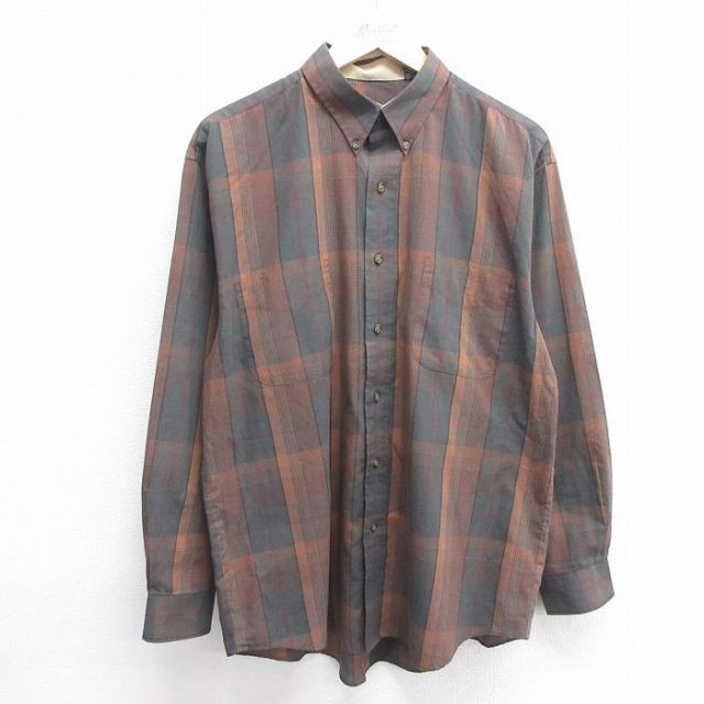 M★古着 バンヒューセン 長袖 シャツ メンズ ボタンダウン 茶 ブラウン 25apr02 中古 トップス
