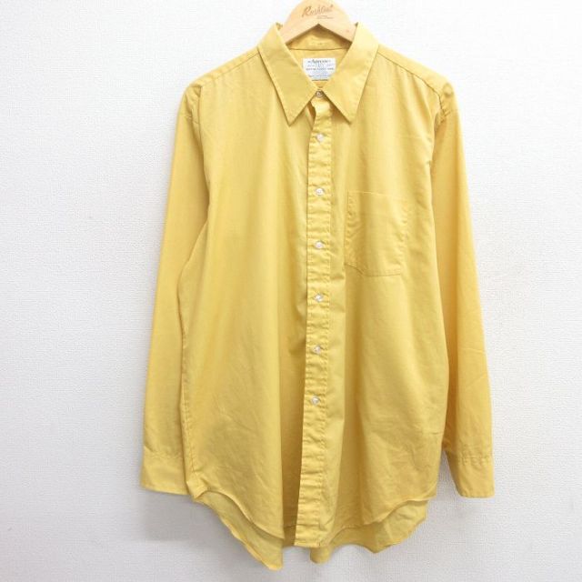 XL★古着 アロー 長袖 シャツ メンズ 70年代 70s ロング丈 USA製 黄 イエロー 【spe】 25apr02 中古 トップス