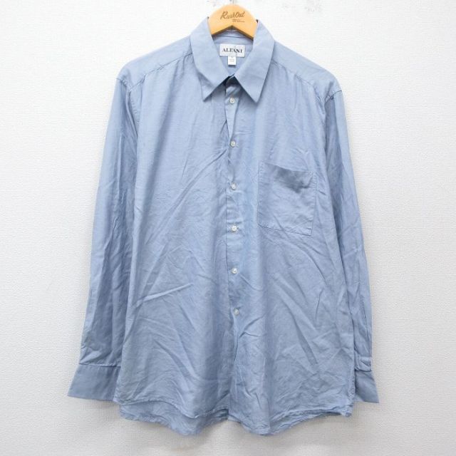 L★古着 長袖 シャツ メンズ シルク 薄紺 ネイビー 25apr03 中古 トップス