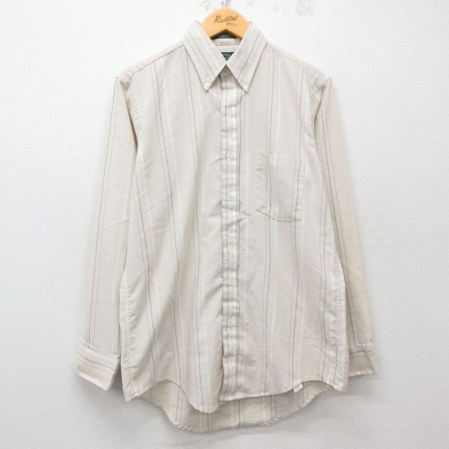 M★古着 アロー 長袖 シャツ メンズ 90年代 90s ボタンダウン USA製 ベージュ他 カーキ ストライプ 25apr03 中古 トップス
