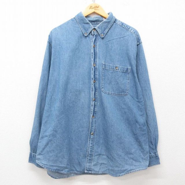 XL★古着 ベーシックエディションズ 長袖 シャツ メンズ 00年代 00s 大きいサイズ コットン ボタンダウン 紺 ネイビー デニム 【spe】 25apr03 中古 トップス