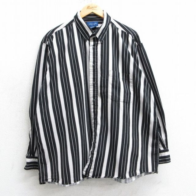 XL★古着 タウンクラフト 長袖 シャツ メンズ 90年代 90s 大きいサイズ コットン ボタンダウン 黒他 ブラック ストライプ 25apr03 中古 トップス