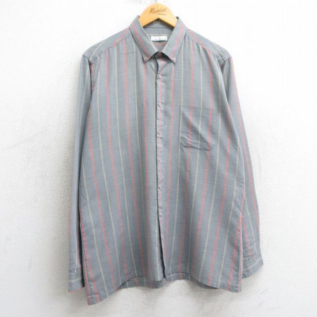L★古着 長袖 シャツ メンズ 90年代 90s ボタンダウン グレー他 ストライプ 25apr03 中古 トップス