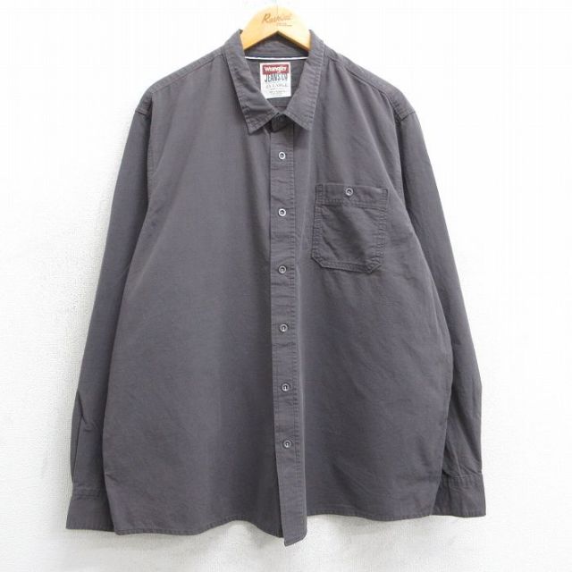 XL★古着 ラングラー Wrangler 長袖 シャツ メンズ 大きいサイズ コットン 濃グレー 25apr03 中古 トップス