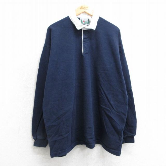 XL★古着 長袖 ラガー シャツ メンズ 90年代 90s コットン USA製 紺他 ネイビー 【spe】 25apr03 中古 トップス