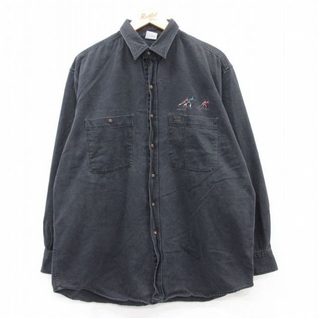 XL★古着 エレッセ ellesse 長袖 シャツ メンズ 90年代 90s スキー 大きいサイズ ロング丈 コットン 黒 ブラック デニム 【spe】 25apr09 中古 トップス