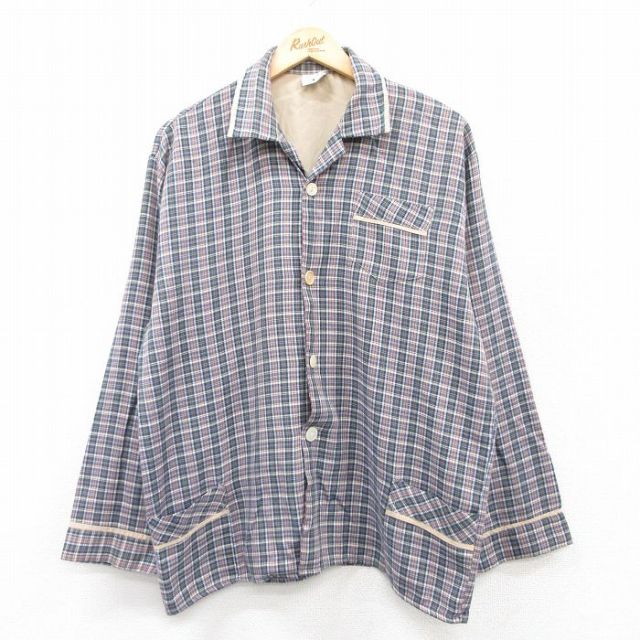 L★古着 長袖 パジャマ シャツ メンズ 90年代 90s 開襟 オープンカラー 緑他 グリーン チェック 25apr09 中古 トップス
