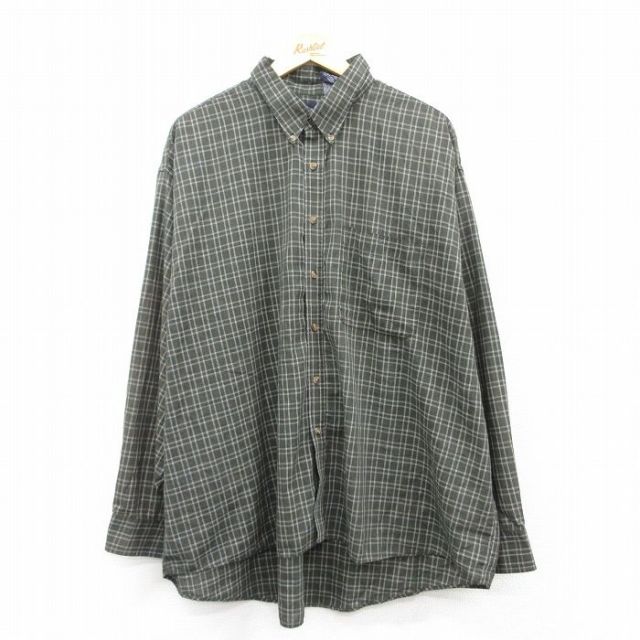 XL★古着 ピューリタン 長袖 シャツ メンズ 00年代 00s 大きいサイズ ボタンダウン 緑他 グリーン チェック 【spe】 25apr09 中古 トップス
