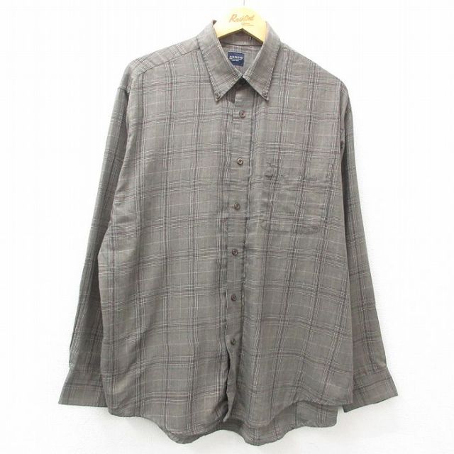 XL★古着 アロー 長袖 シャツ メンズ ボタンダウン グレー他 チェック 25apr09 中古 トップス