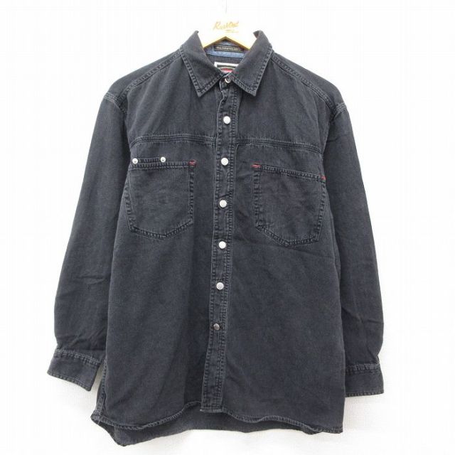 L★古着 ラングラー Wrangler 長袖 シャツ メンズ コットン 黒 ブラック デニム 【spe】 25apr11 中古 トップス