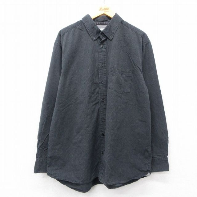 XL★古着 オールドネイビー OLD NAVY 長袖 シャツ メンズ 大きいサイズ コットン ボタンダウン 黒他 ブラック ストライプ 25apr11 中古 トップス