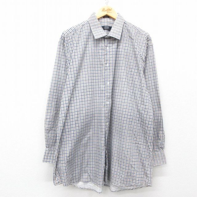 【50%OFF】XL★古着 長袖 シャツ メンズ 大きいサイズ ロング丈 濃紺他 ネイビー チェック 25apr11 中古 トップス