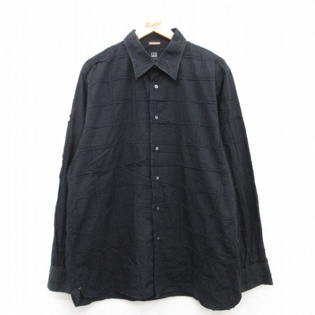 XL★古着 長袖 シャツ メンズ コットン 黒 ブラック 【spe】 25apr11 中古 トップス