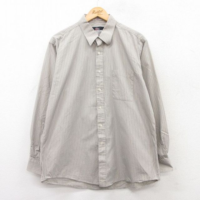 XL★古着 長袖 シャツ メンズ コットン グレー他 ストライプ 25apr11 中古 トップス