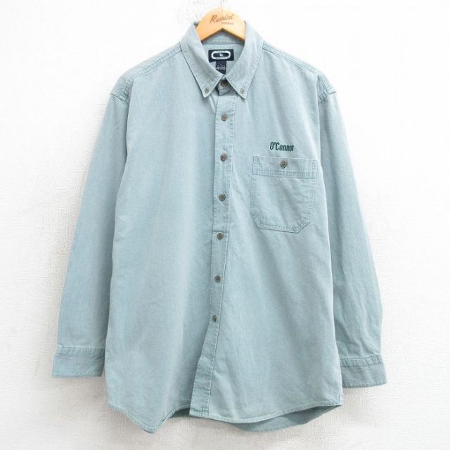 XL★古着 長袖 シャツ メンズ O’Connor コットン ボタンダウン 薄緑 グリーン デニム 25apr14 中古 トップス