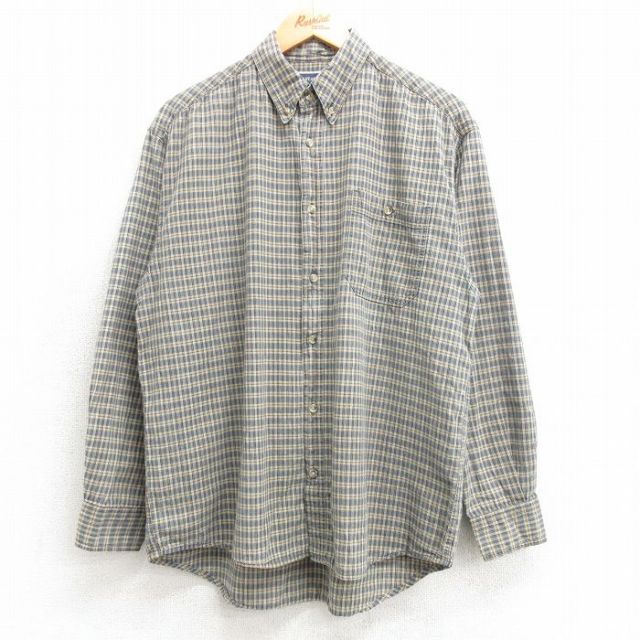 L★古着 長袖 シャツ メンズ ボタンダウン ベージュ他 カーキ チェック 25apr14 中古 トップス