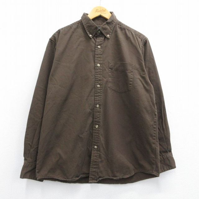 L★古着 ピューリタン 長袖 シャツ メンズ コットン ボタンダウン 茶 ブラウン 25apr14 中古 トップス