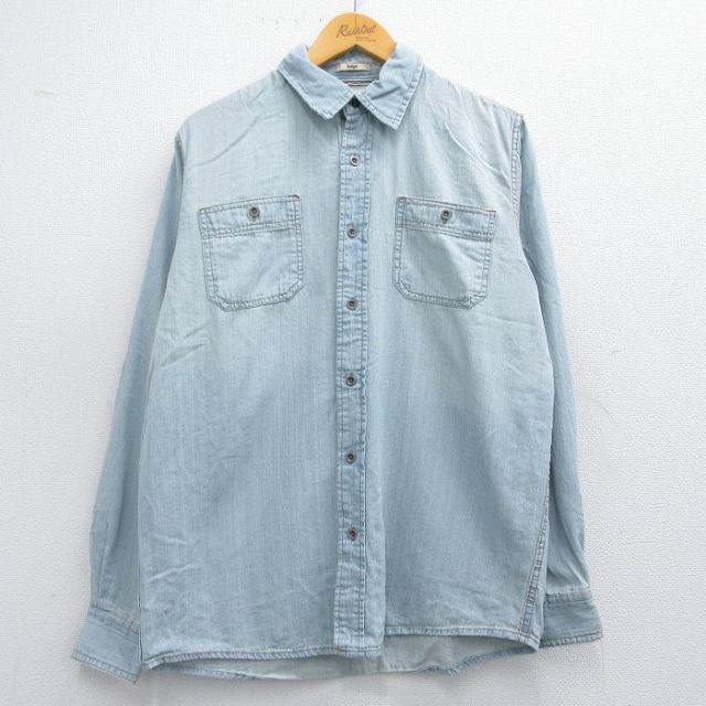 L★古着 ラングラー Wrangler 長袖 シャツ メンズ コットン 薄紺 ネイビー デニム 25apr14 中古 トップス