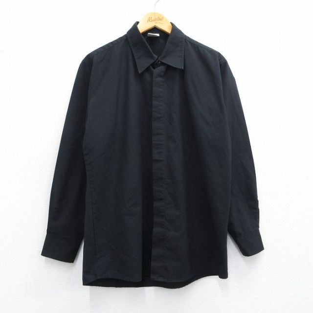 M★古着 長袖 シャツ メンズ 黒 ブラック 25apr14 中古 トップス
