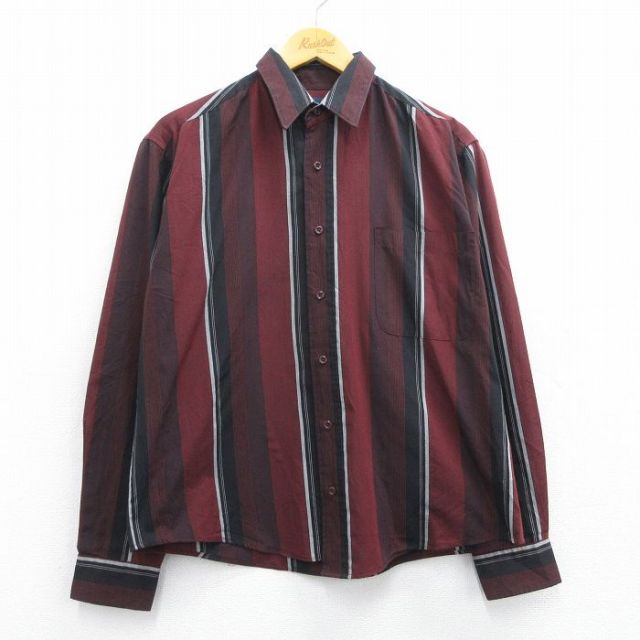 L★古着 ピューリタン 長袖 シャツ メンズ 00年代 00s エンジ他 ストライプ 25apr14 中古 トップス