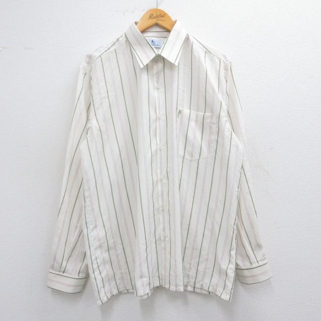 L★古着 長袖 シャツ メンズ 90年代 90s 白他 ホワイト ストライプ 25apr15 中古 トップス