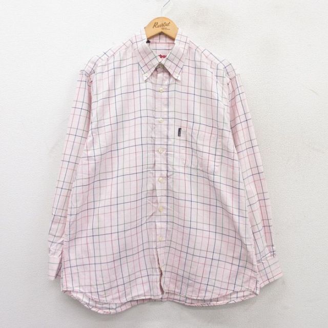 【50%OFF】L★古着 バブアー 長袖 シャツ メンズ ボタンダウン ピンク 25apr15 中古 トップス