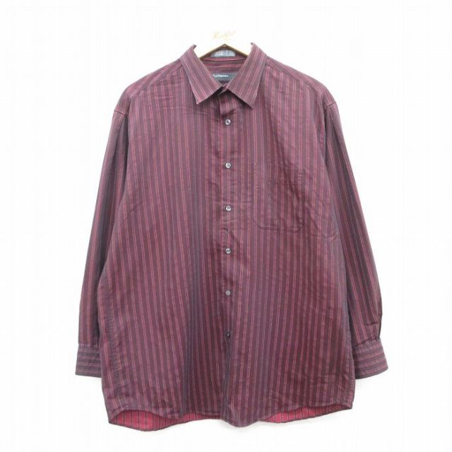 L★古着 ペリーエリス 長袖 シャツ メンズ コットン 赤他 レッド ストライプ 25apr15 中古 トップス