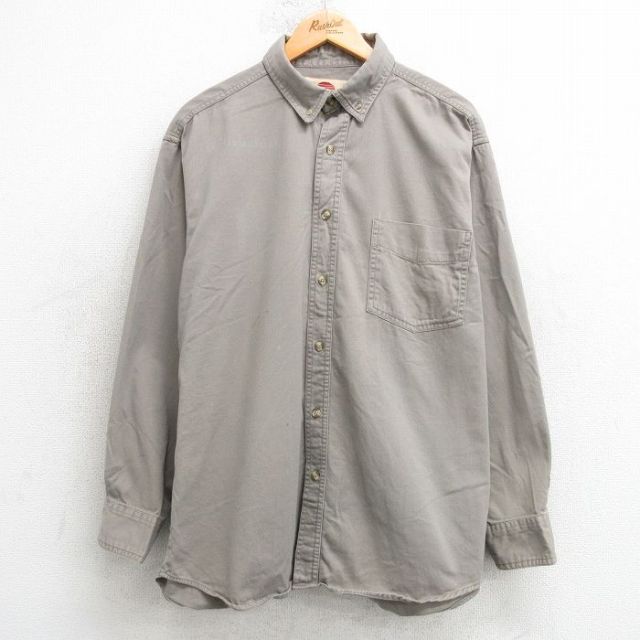 L★古着 長袖 シャツ メンズ コットン ボタンダウン 薄グレー系 25apr16 中古 トップス