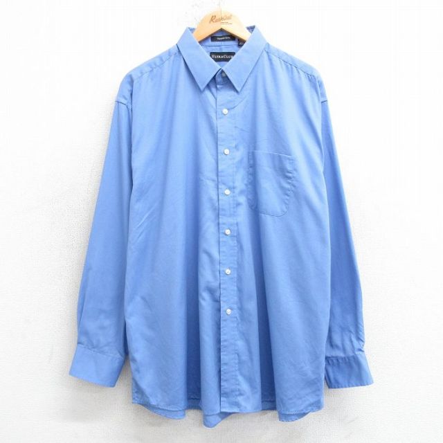 XL★古着 長袖 シャツ メンズ 大きいサイズ ロング丈 薄紺 ネイビー 25apr16 中古 トップス