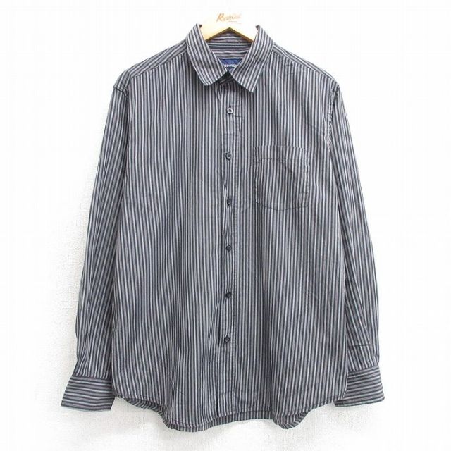 M★古着 ベーシックエディションズ 長袖 シャツ メンズ 黒他 ブラック ストライプ 25apr16 中古 トップス