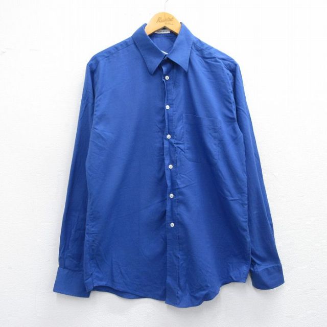 M★古着 長袖 シャツ メンズ コットン 青 ブルー 25apr17 中古 トップス