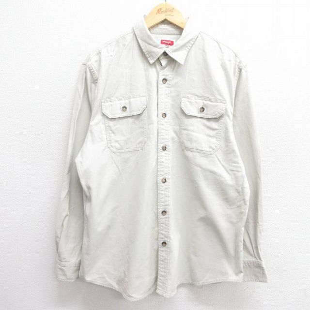 XL★古着 ラングラー Wrangler 長袖 シャツ メンズ 薄ベージュ カーキ 25apr18 中古 トップス