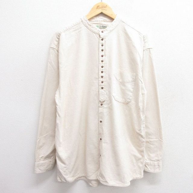 L★古着 長袖 シャツ メンズ ノーカラー 生成り 【spe】 25apr18 中古 トップス