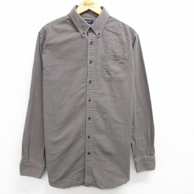 【50%OFF】XL★古着 長袖 シャツ メンズ ロング丈 コットン ボタンダウン 濃グレー 25apr18 中古 トップス