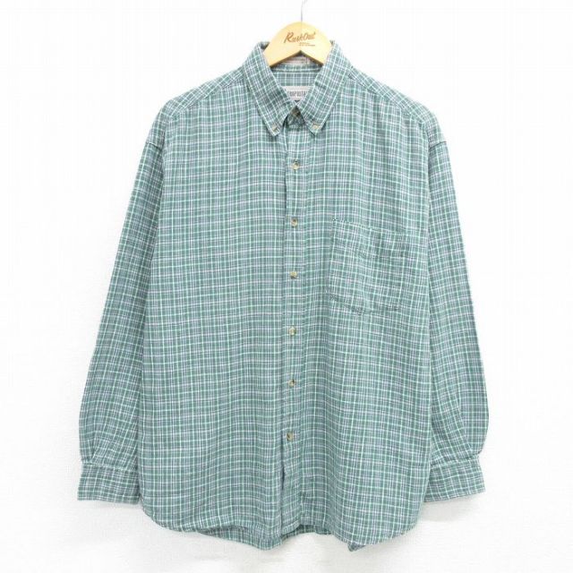 XL★古着 エアロポステール AEROPOSTALE 長袖 シャツ メンズ 00年代 00s リネン ボタンダウン 緑他 グリーン チェック 25apr21 中古 トップス