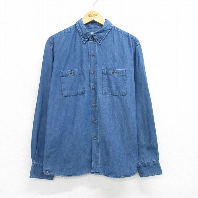 L★古着 長袖 シャツ メンズ コットン ボタンダウン 紺 ネイビー デニム 25apr19 中古 トップス
