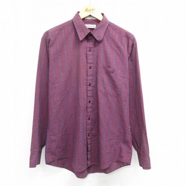 【50%OFF】L★古着 長袖 シャツ メンズ 紫他 パープル ストライプ 25apr19 中古 トップス