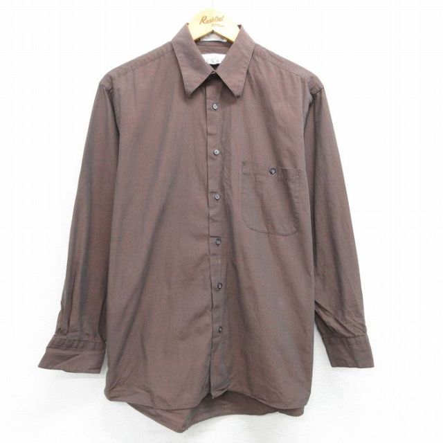 L★古着 長袖 シャツ メンズ コットン 茶 ブラウン 25apr19 中古 トップス
