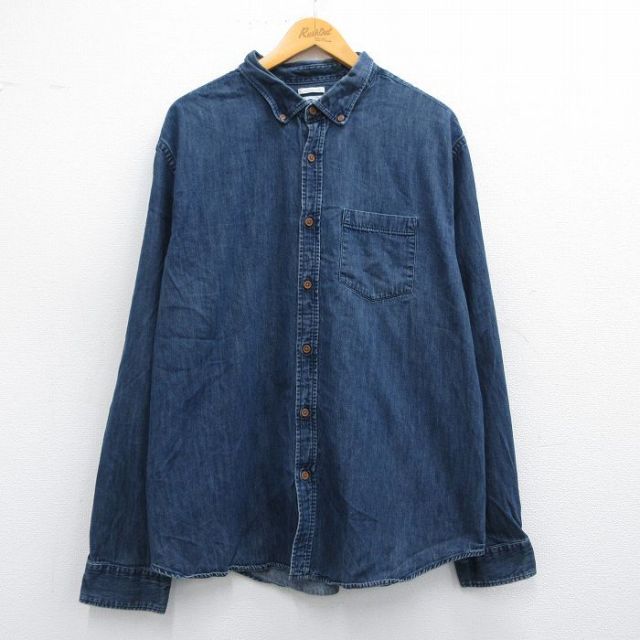 XL★古着 オールドネイビー OLD NAVY 長袖 シャツ メンズ 大きいサイズ コットン ボタンダウン 濃紺 ネイビー デニム 25apr19 中古 トップス